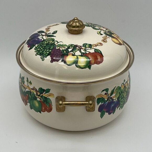 TABLETOPS UNLIMITED Pot and Lid Enamel Steel Heat Fruits Covered Serving Dish - Picture 4 of 14